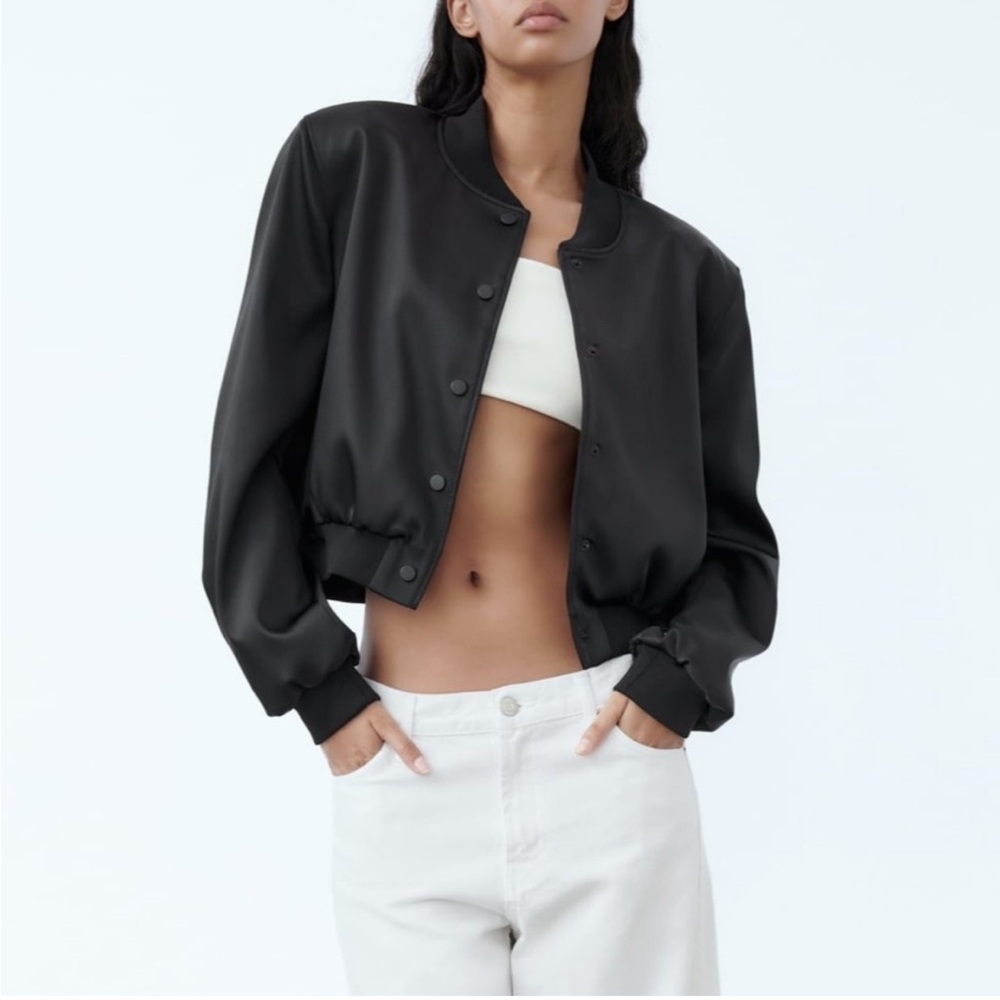 Zara satin Classic Black Bomber Jacket